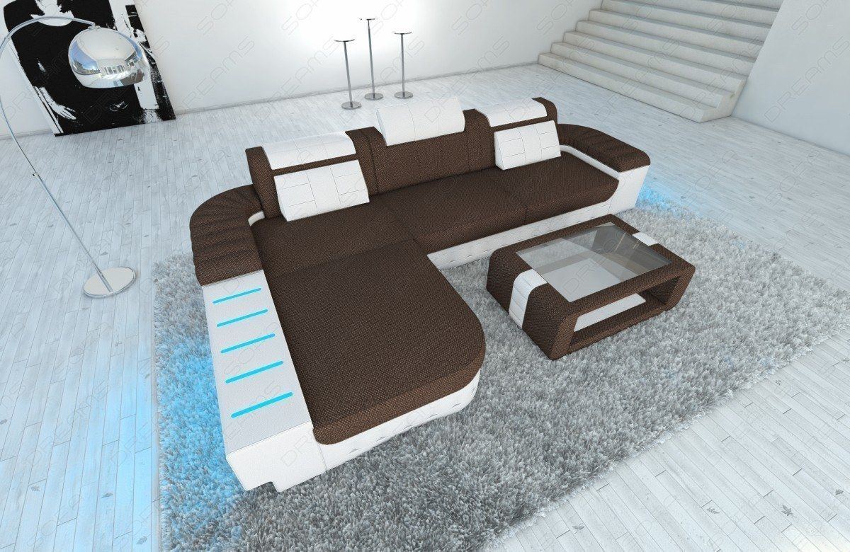 Design Stoffcouch Bellagio in L Form in braun - Hugo8 Strukturstoff