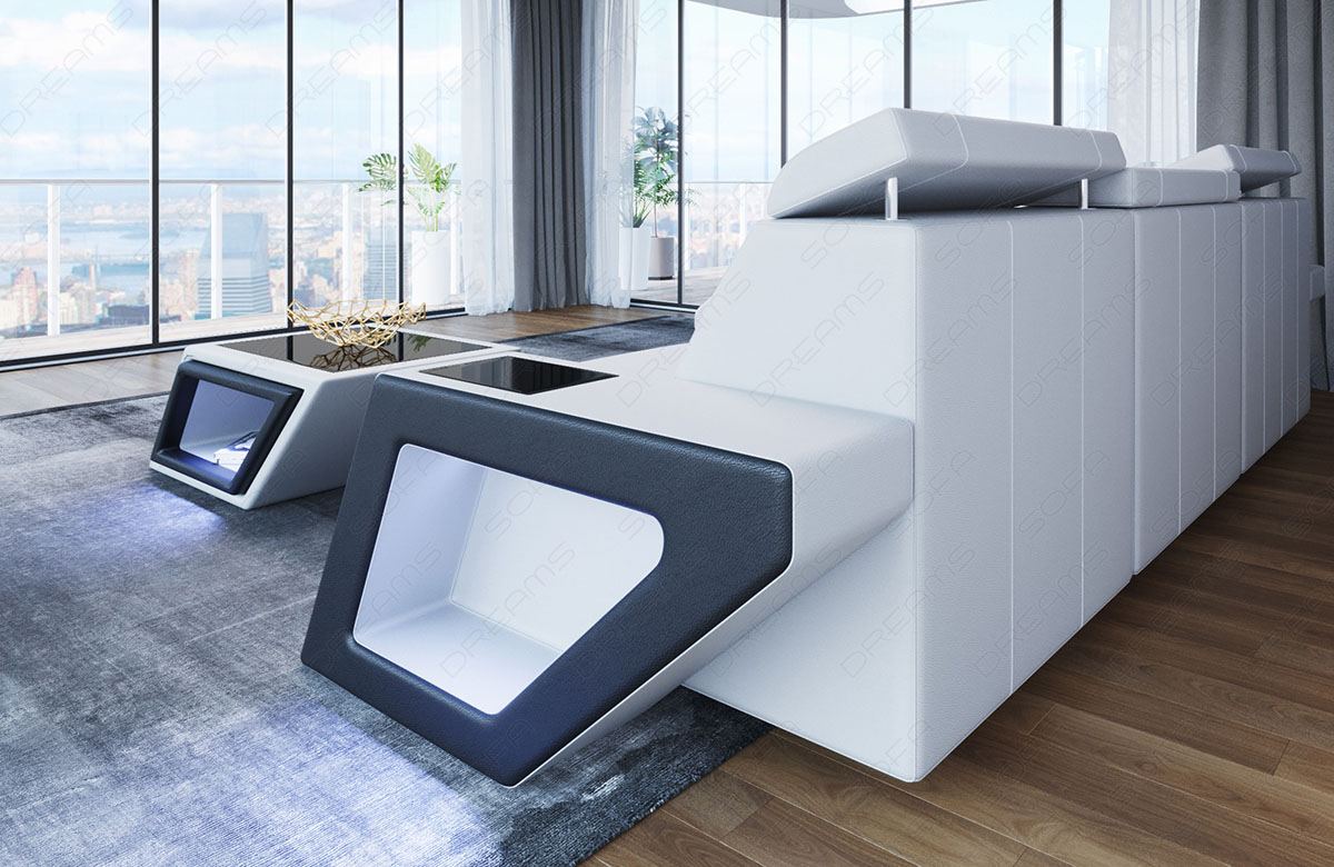 Leder Ecksofa Catania L Form in weiss - schwarz