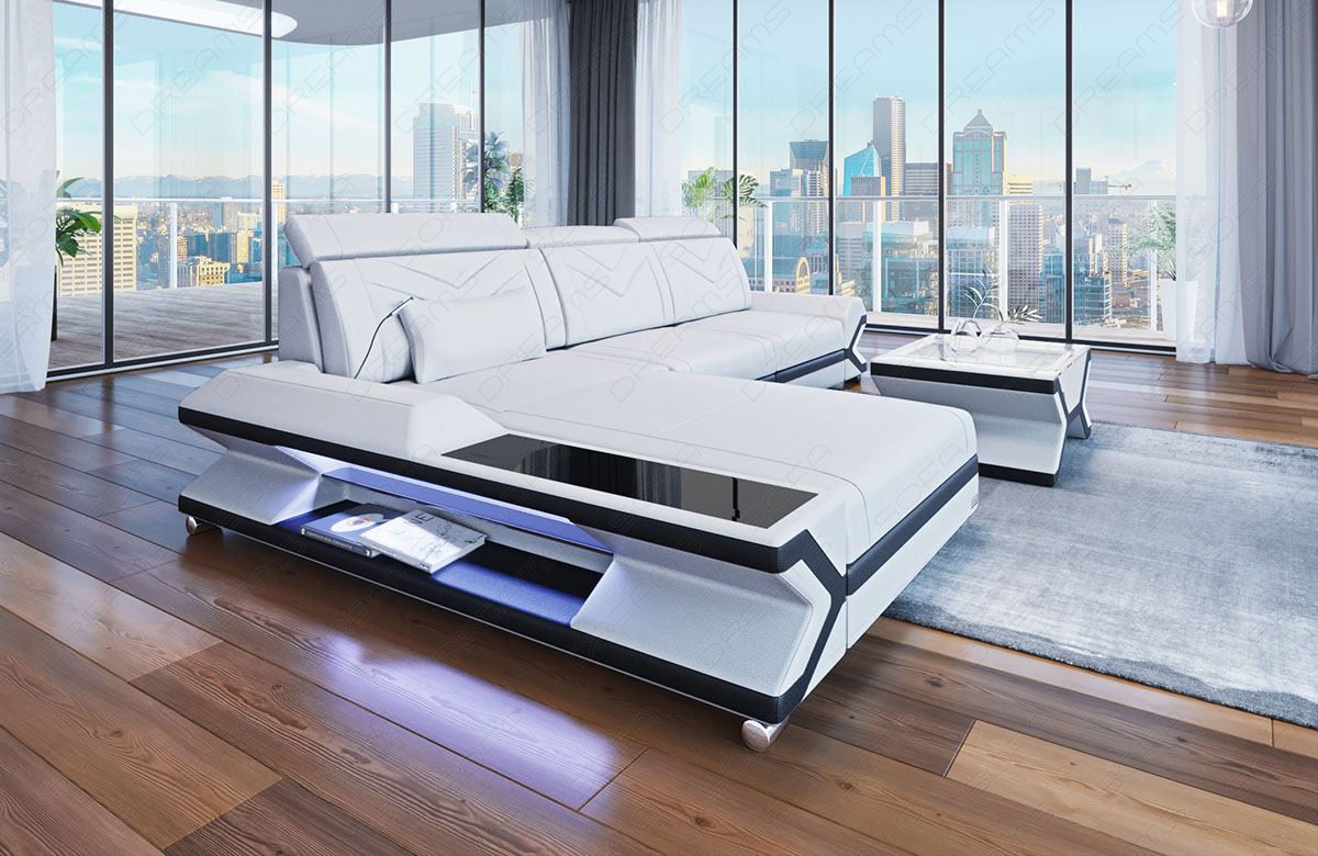 Designer Eck Couch Napoli in weiss-schwarz
