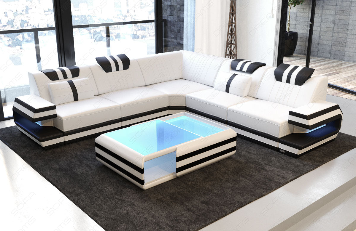 Designer Ecksofa Ragusa L Form in weiss-schwarz