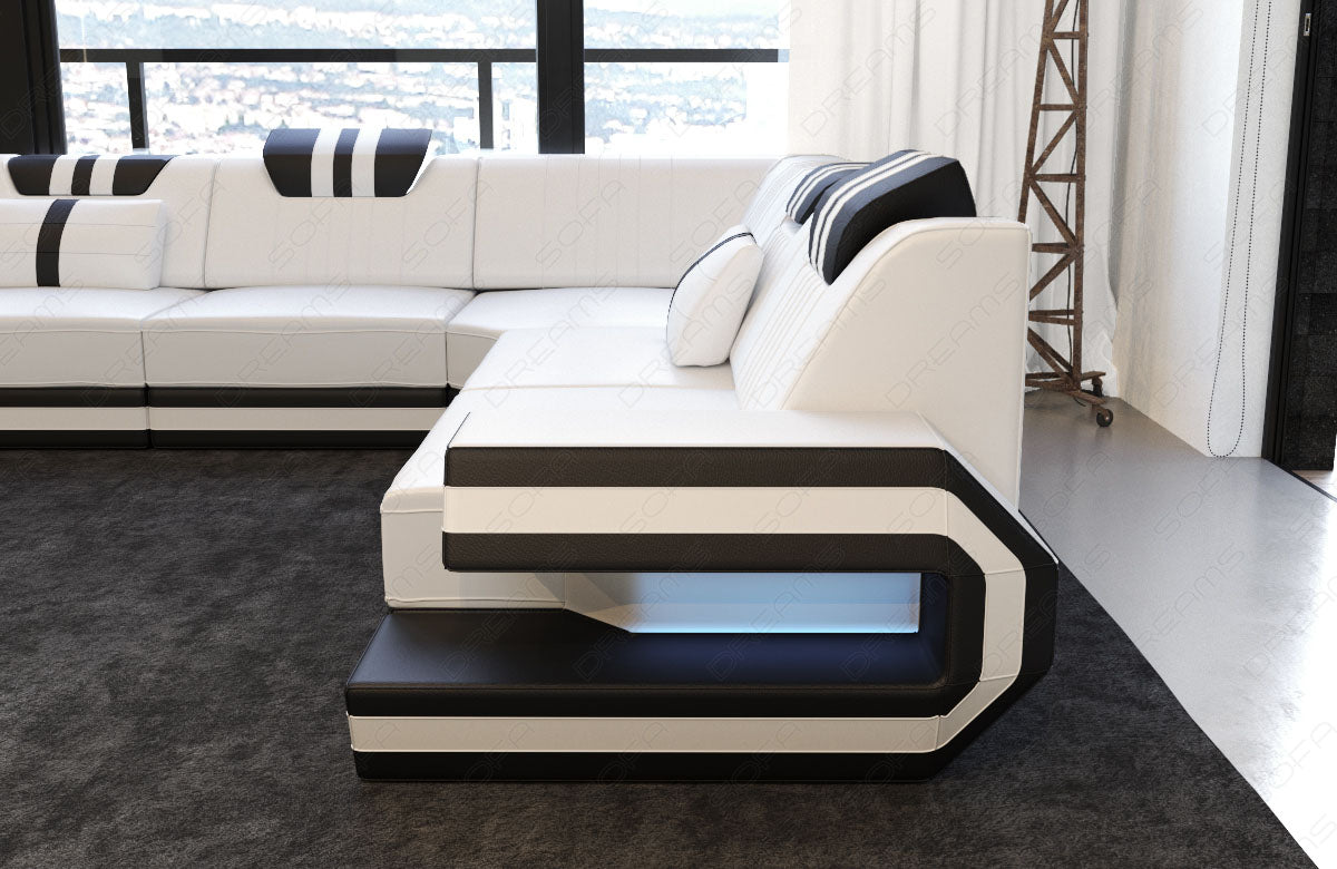 Designer Ecksofa Ragusa L Form in weiss-schwarz
