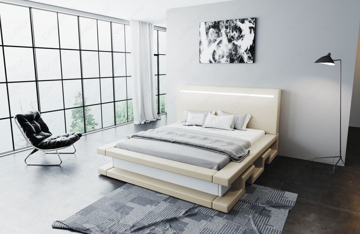 Design Komplettbett Faenza mit LED Beleuchtung in beige-weiß