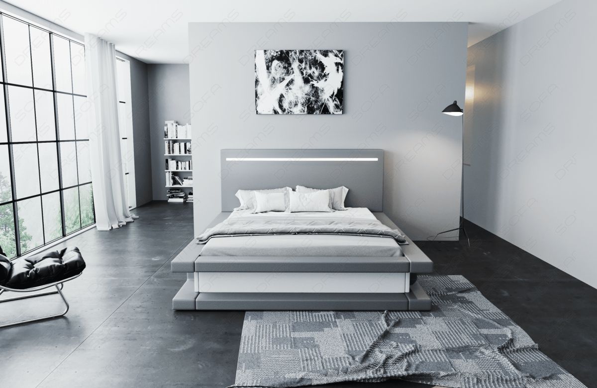 Design Komplettbett Faenza mit LED Beleuchtung in grau-weiß