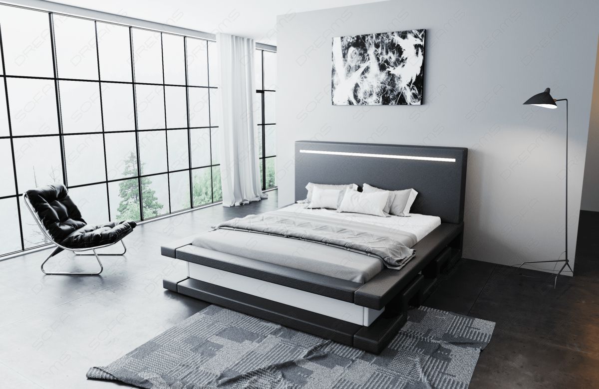 Design Komplettbett Faenza mit LED Beleuchtung in schwarz-weiß