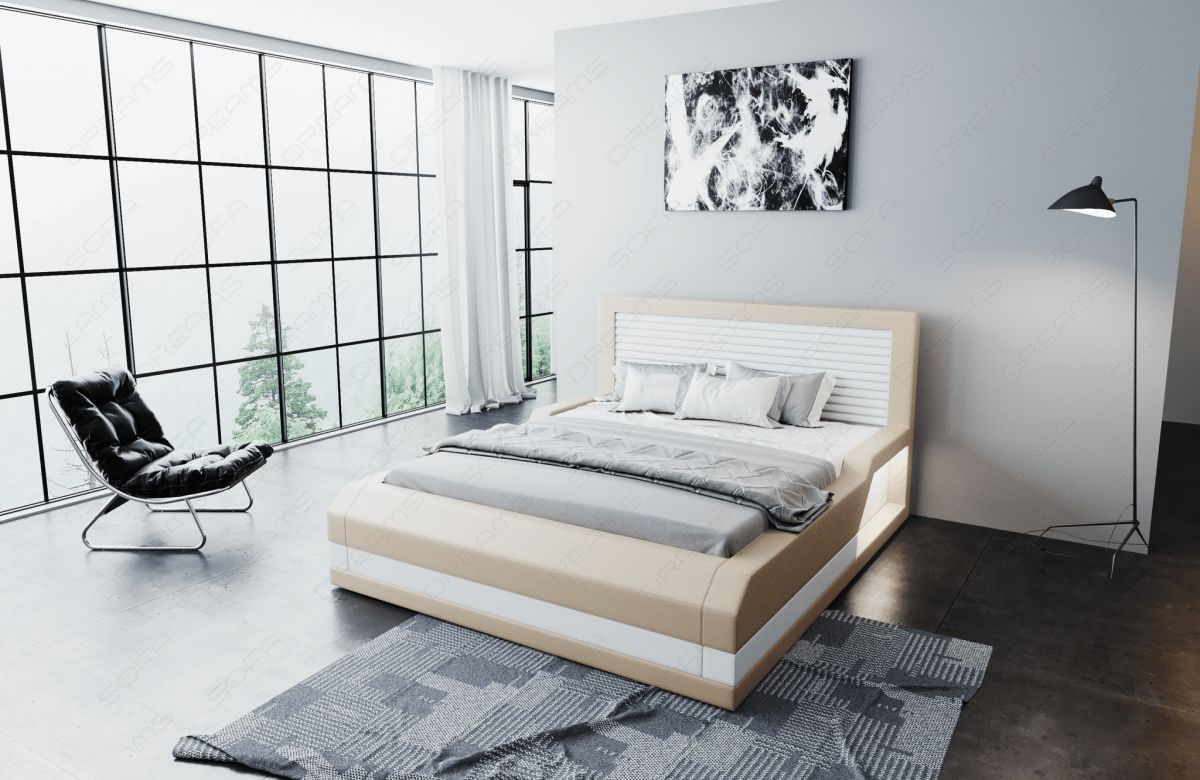 Komplettbett Treviso mit 7-Zonen Matratze und Lattenrost in beige-weiß
