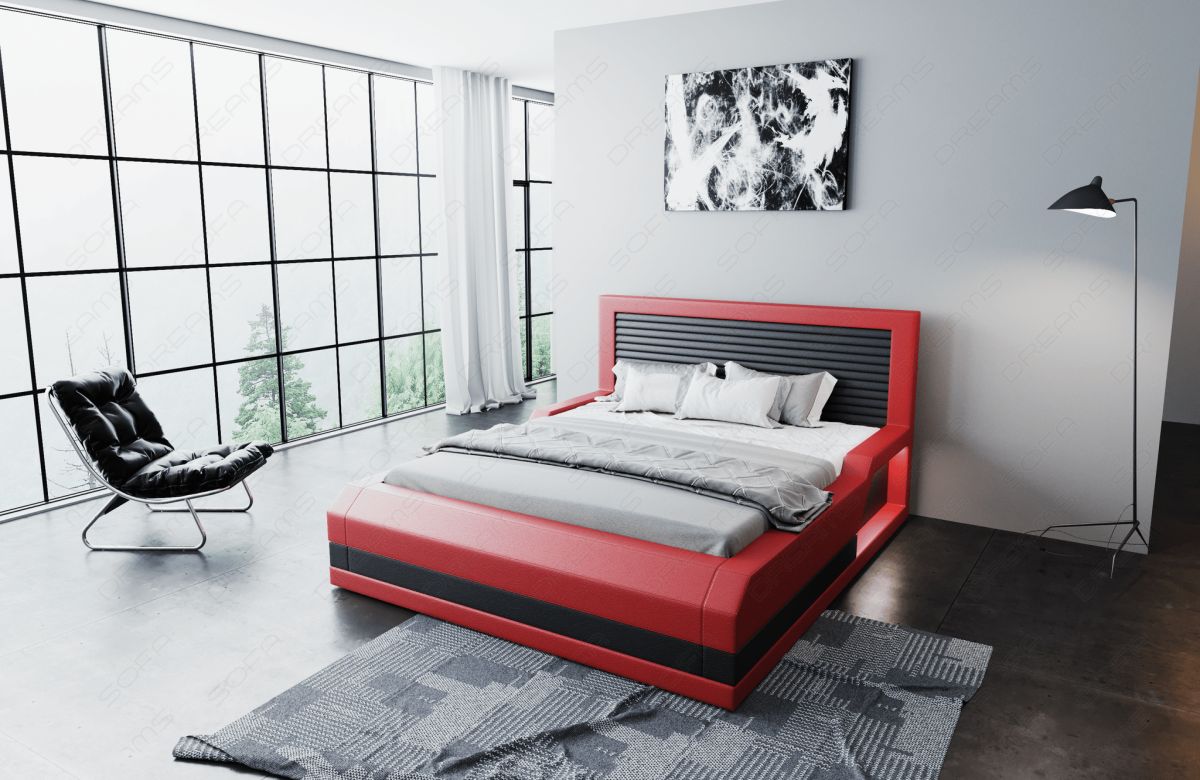 Komplettbett Treviso mit 7-Zonen Matratze und Lattenrost in rot-schwarz