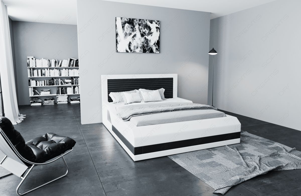 Komplettbett Treviso mit 7-Zonen Matratze und Lattenrost in weiß-schwarz