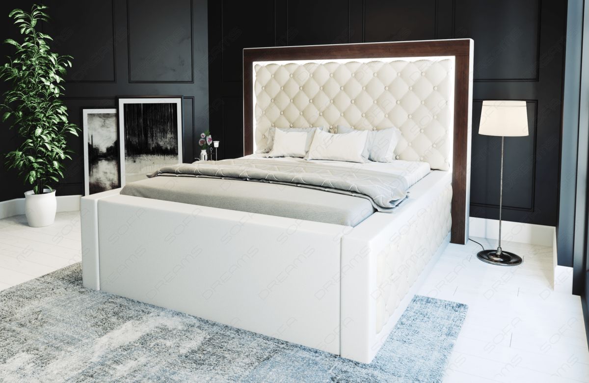 Luxus Komplettbett Varese - gesteppt - Kunstleder in beige-weiß