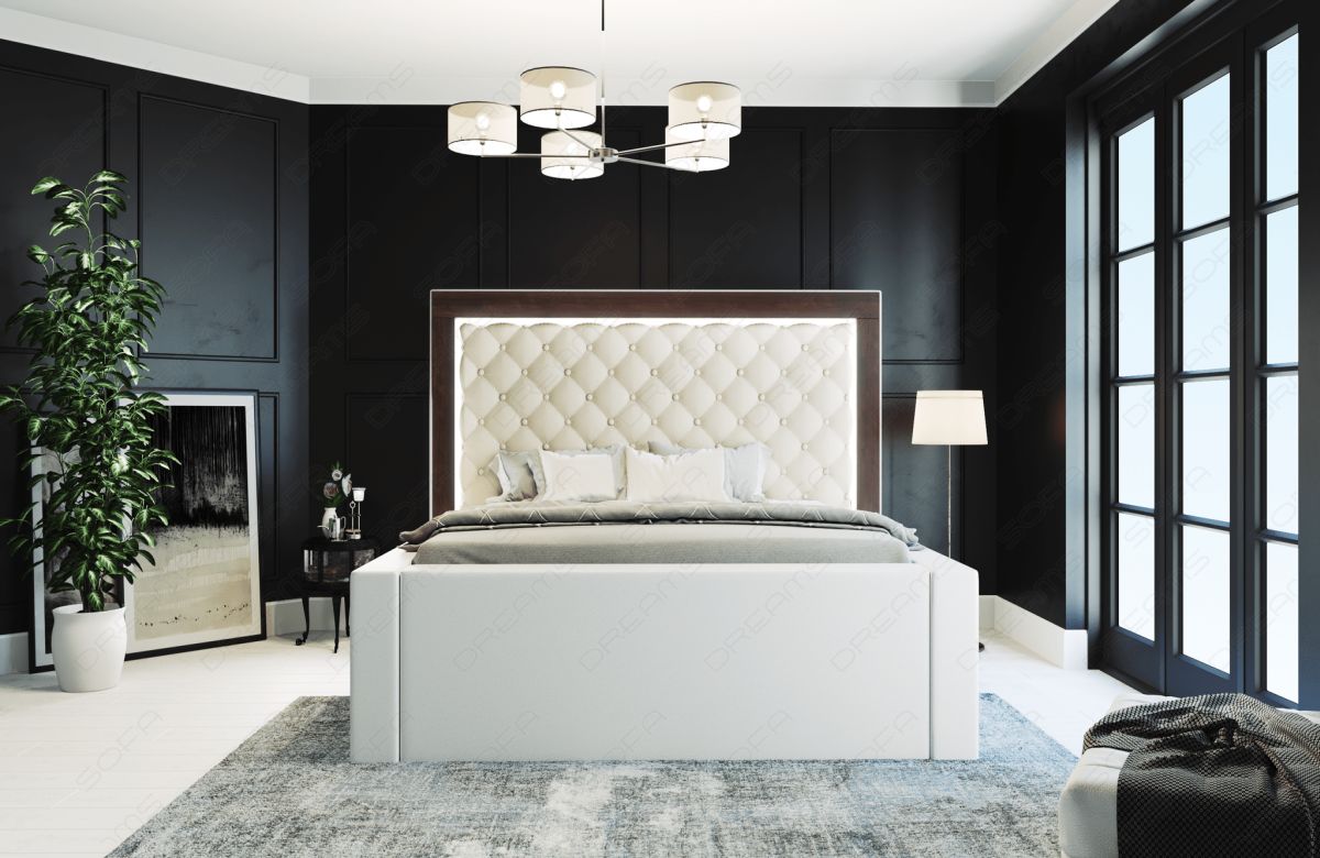 Luxus Komplettbett Varese - gesteppt - Kunstleder in beige-weiß