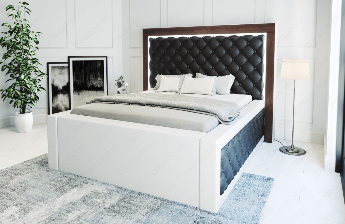 Luxus Komplettbett Varese - gesteppt - Kunstleder in schwarz-weiß