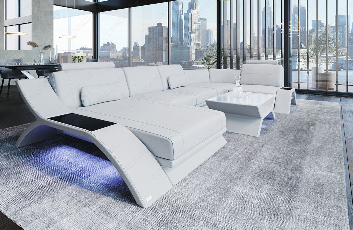 Wohnlandschaft Leder Calabria U Form in komplett weiß