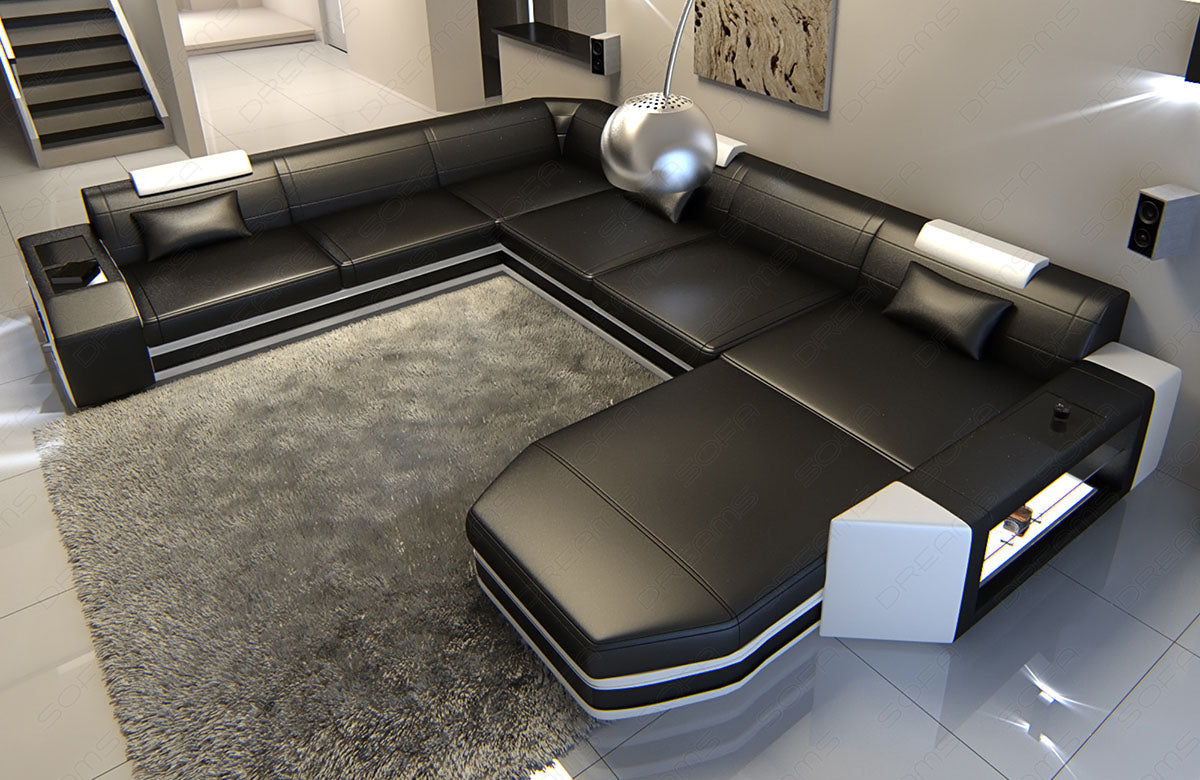 Ledersofa Prato XXL in schwarz weiss