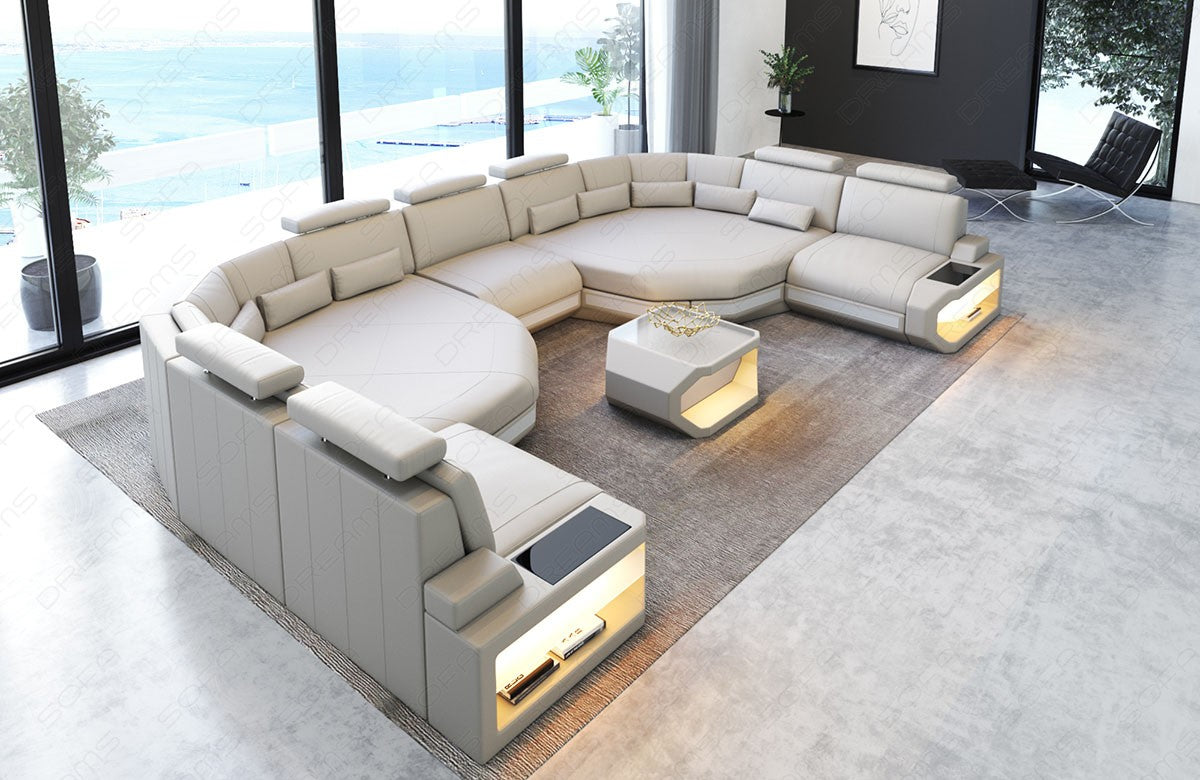 Leder Sofa Wohnlandschaft Asti XXL in beige-weiss