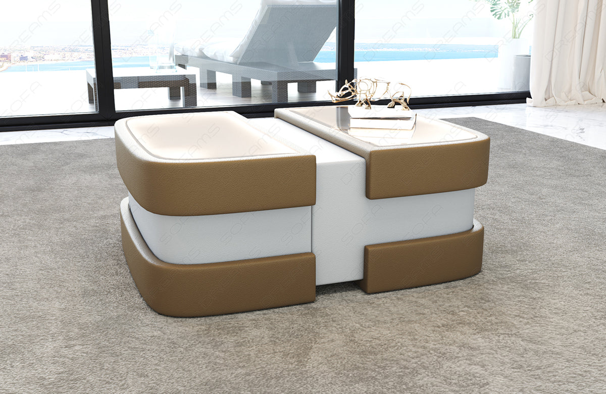 Leder Couchtisch Elegante in sandbeige-weiss