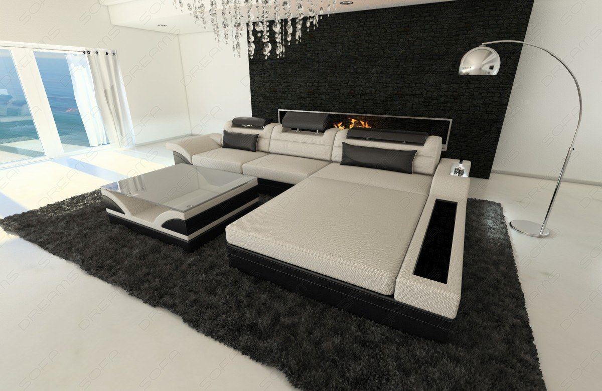 Design Stoffsofa Parma L Form in elfenbein - Hugo1 Strukturstoff