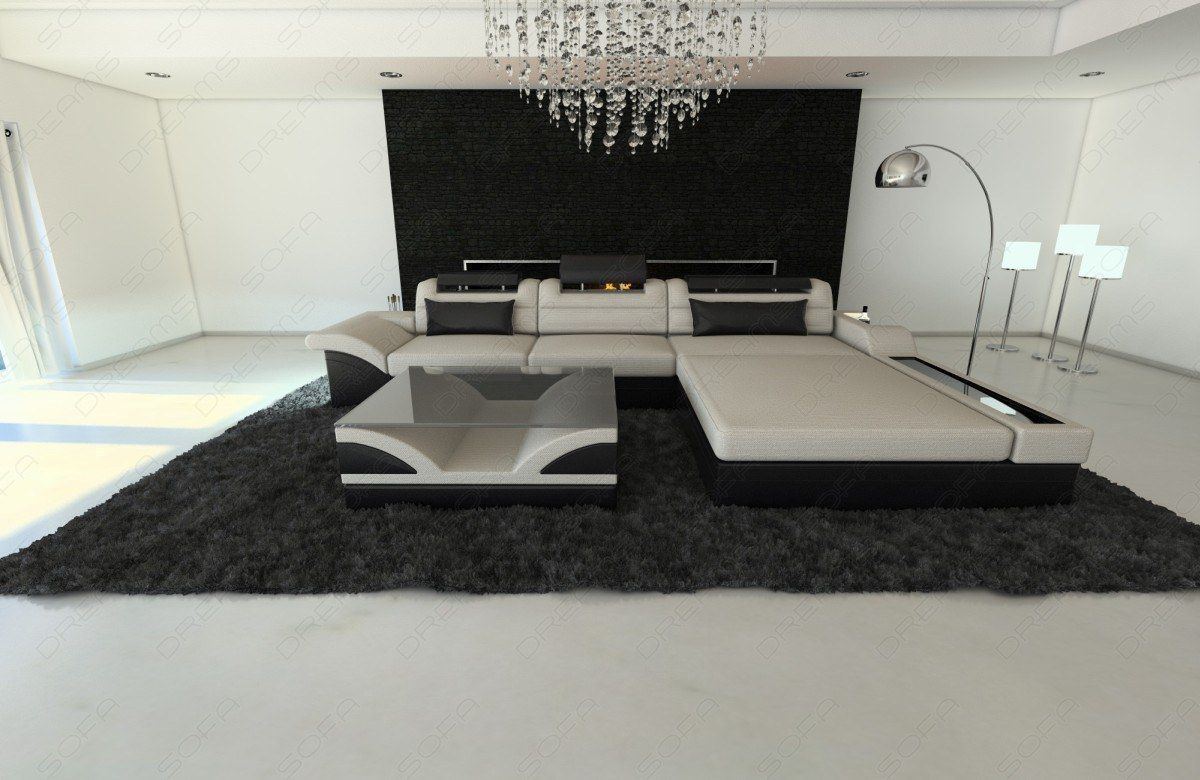 Design Stoff Couch Parma L Form in elfenbein - Hugo1 Strukturstoff
