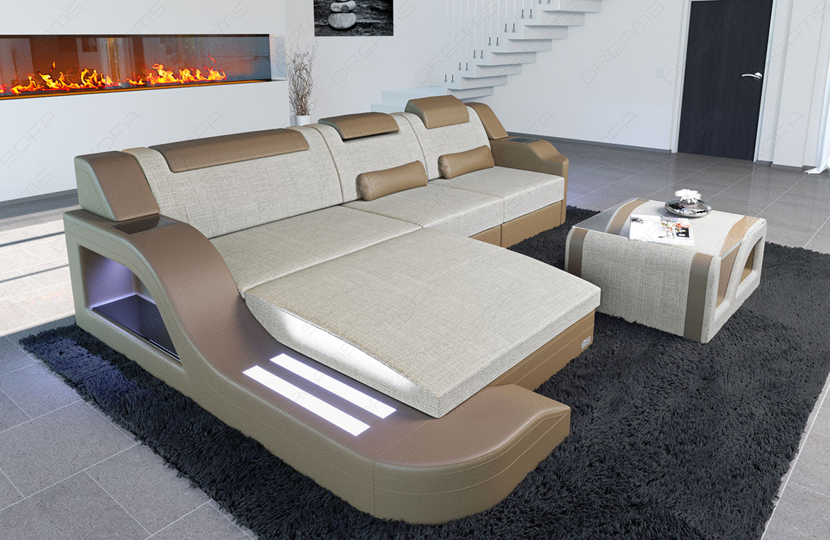 Design Polstersofa Palermo L Form in elfenbein - Hugo1 Strukturstoff