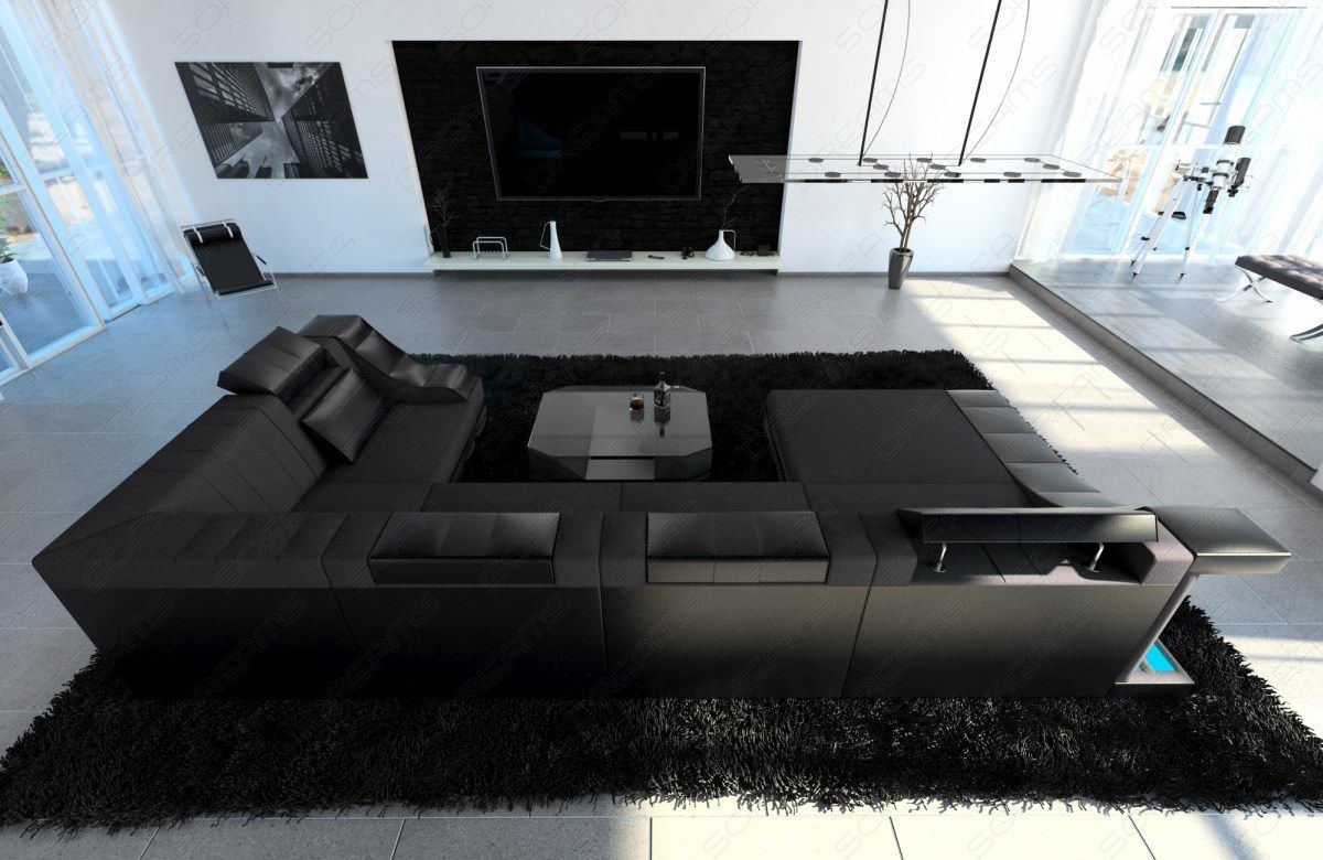 Stoff Wohnlandschaft Turino U Form mit LED-Beleuchtung in dunkelgrau - Mineva8