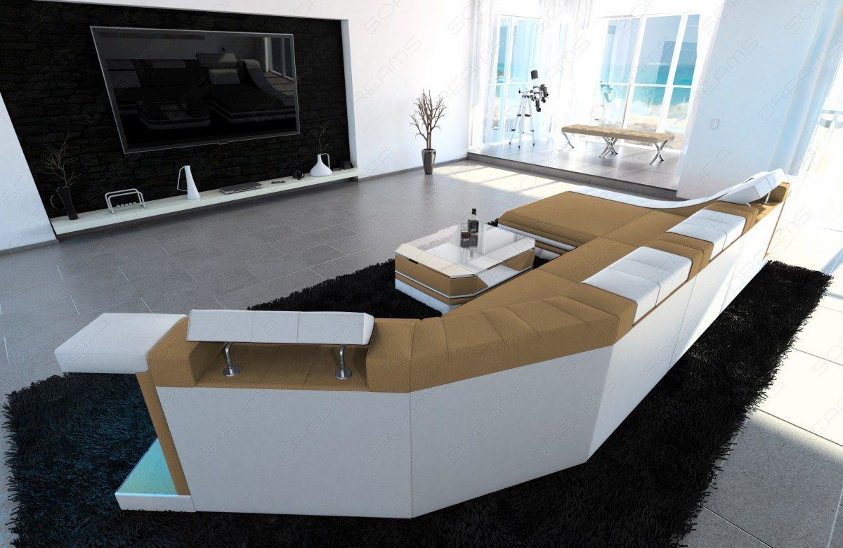 Moderne Stoff Wohnlandschaft Turino C Form in beige - Mineva4