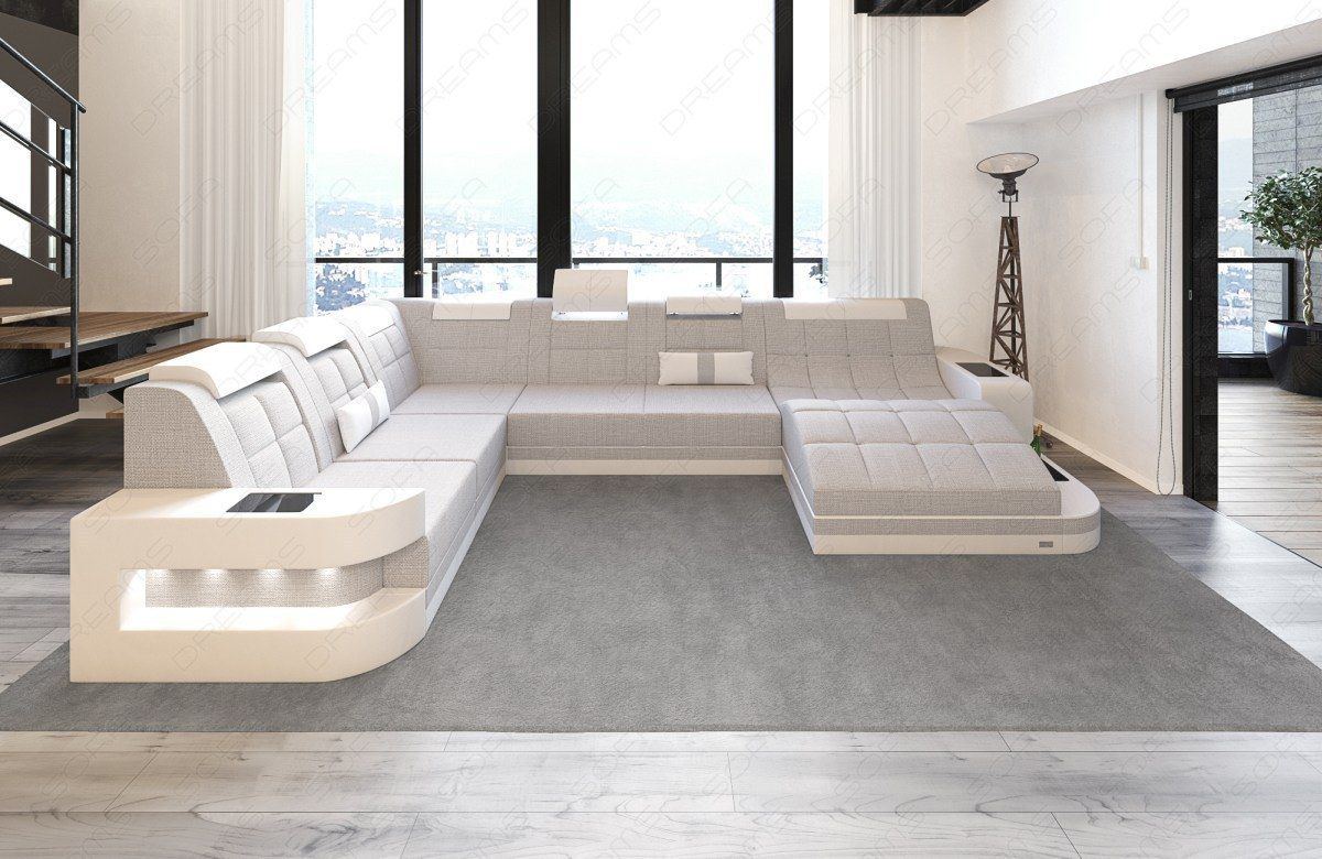 Stoff Wohnlandschaft Wave XXL in macchiato - Hugo2 Strukturstoff