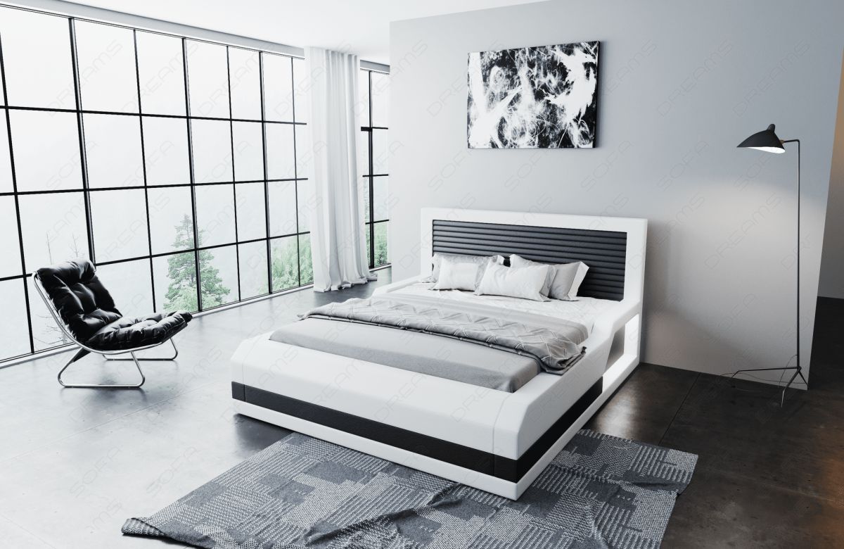 Design Wasserbett Treviso mit LED Beleuchtung in weiß-schwarz - Bezug Kunstleder Premium
