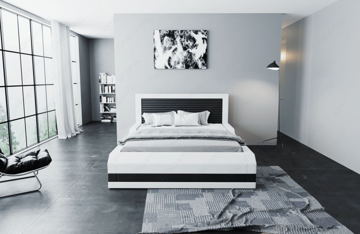 Design Wasserbett Treviso mit LED Beleuchtung in weiß-schwarz - Bezug Kunstleder Premium