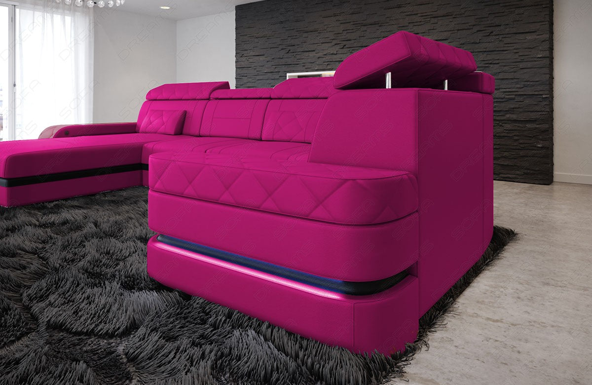 Ledersofa Bologna U Form Mini mit LED Licht und USB mit verstellbaren Kopfstützen
