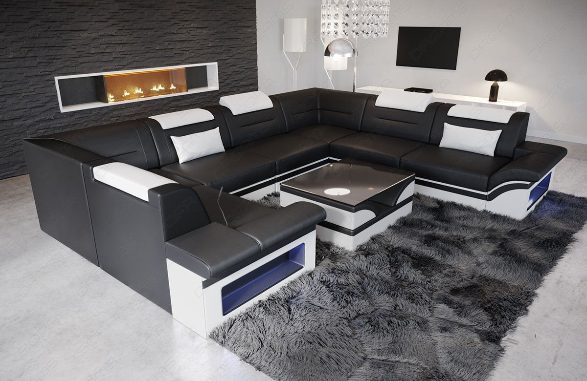 Leder Wohnlandschaft Brianza U Form in schwarz - weiss