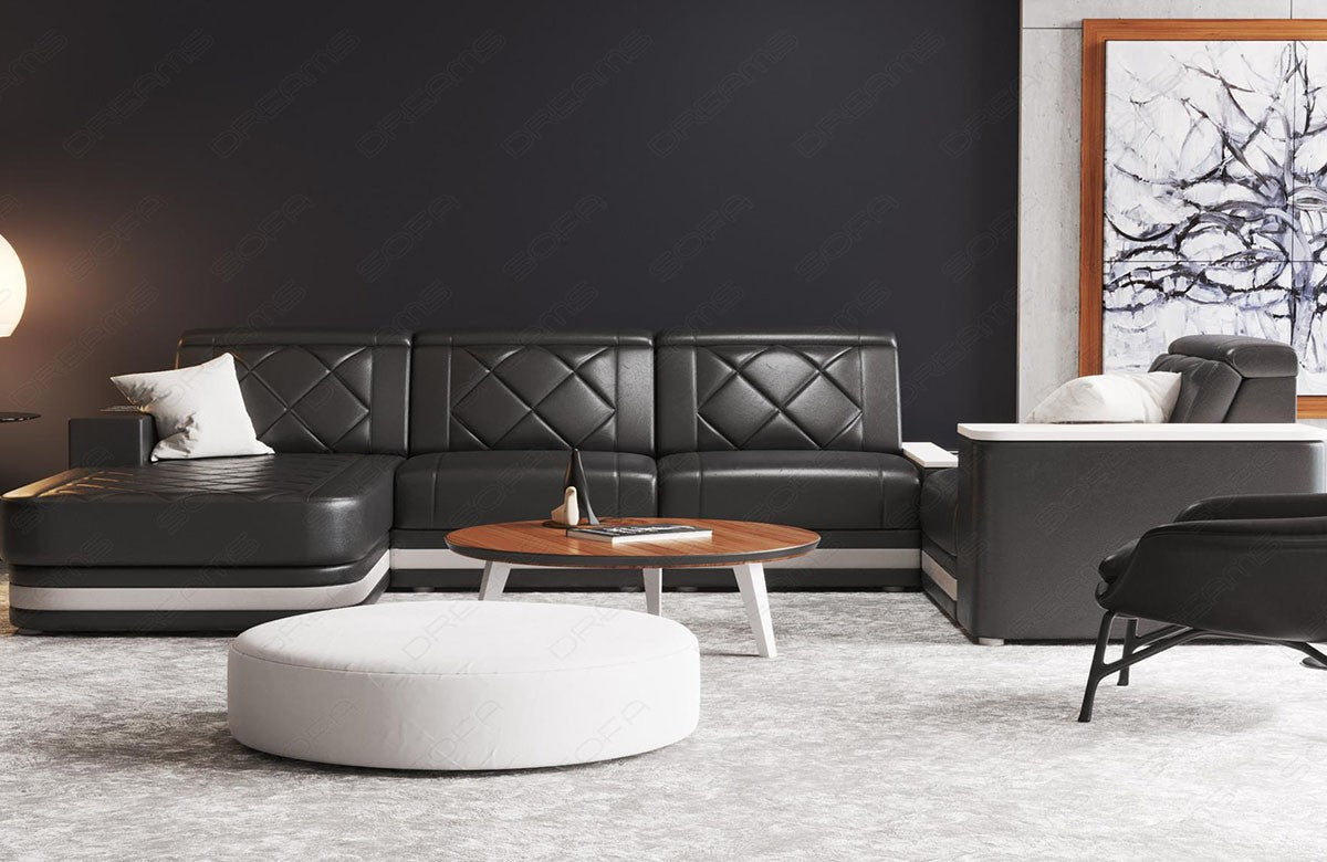 Ledersofa Wohnlandschaft Cesena U Form in schwarz-weiß