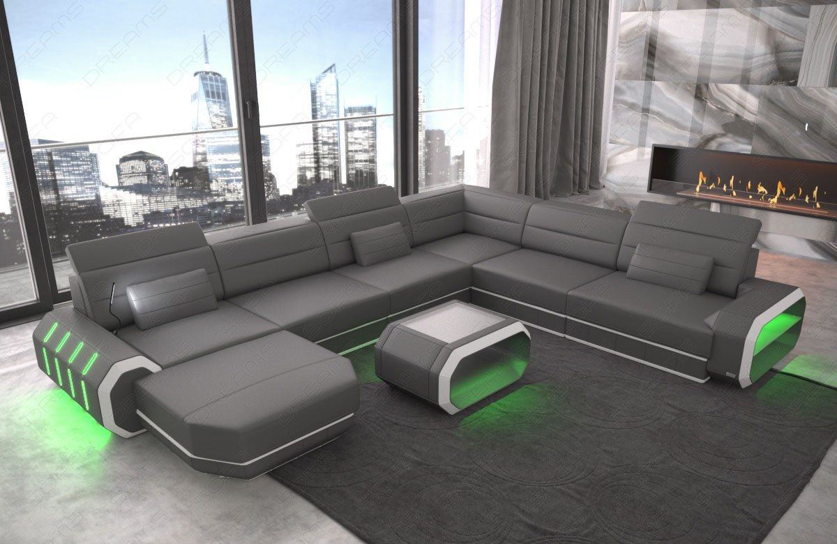 Luxus Wohnlandschaft Roma XXL mit LED Beleuchtung - grau-weiss