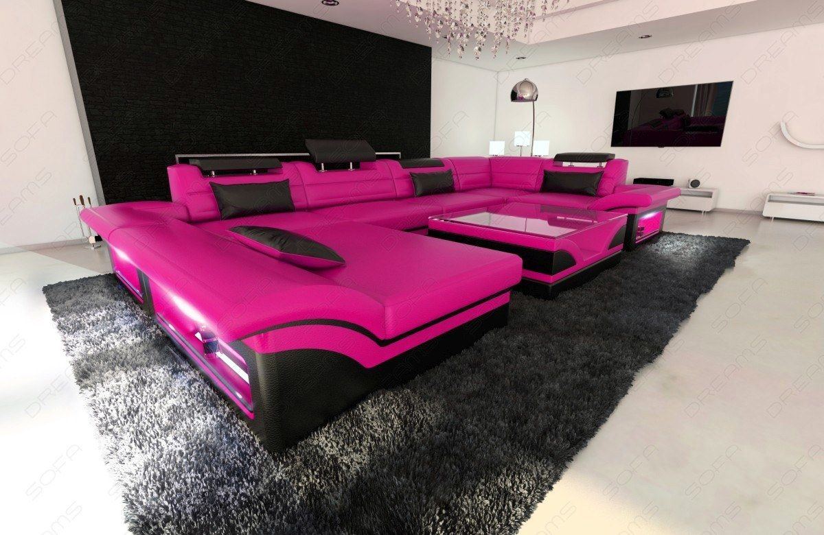 Ledersofa Enzo U Form in pink-schwarz