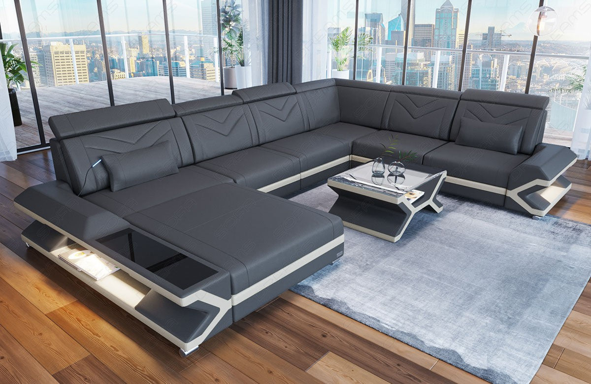 XXL Wohnlandschaft Napoli mit Ottomane in grau-beige