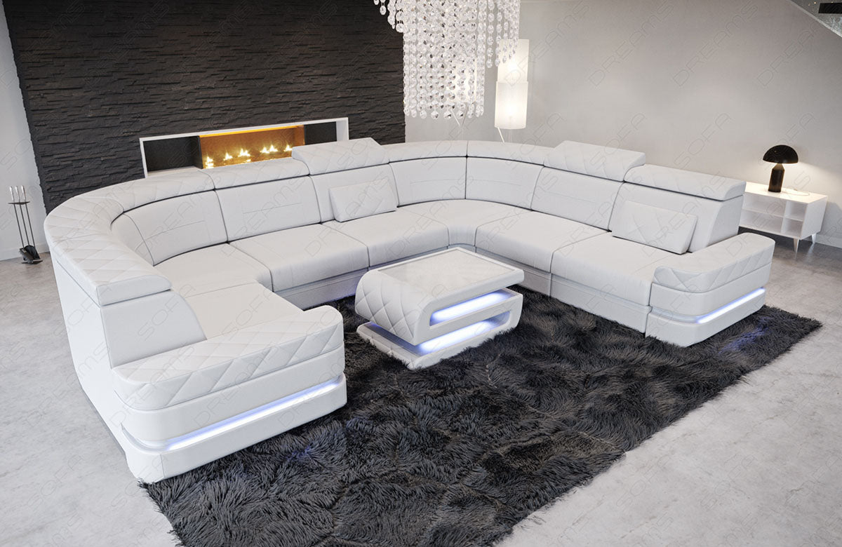 U Form Mini Ledersofa Positano in komplett Weiß