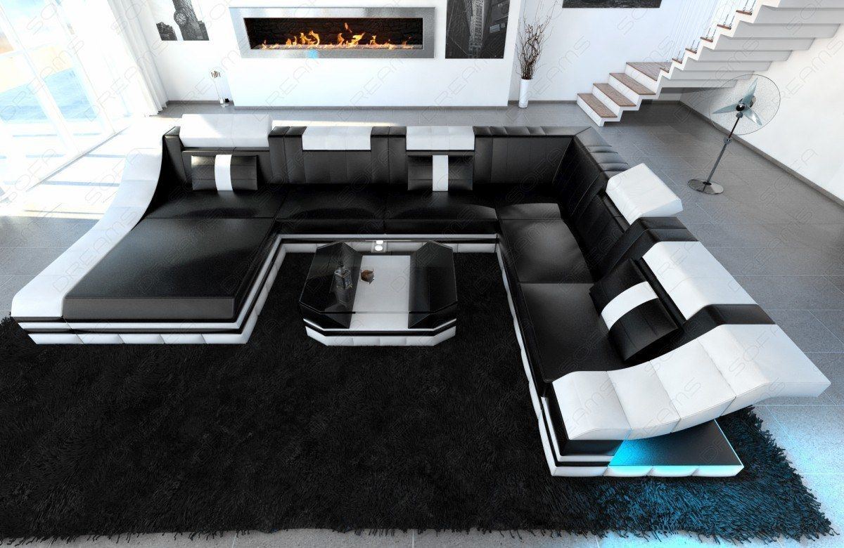 Leder Wohnlandschaft Turino XXL schwarz- weiß