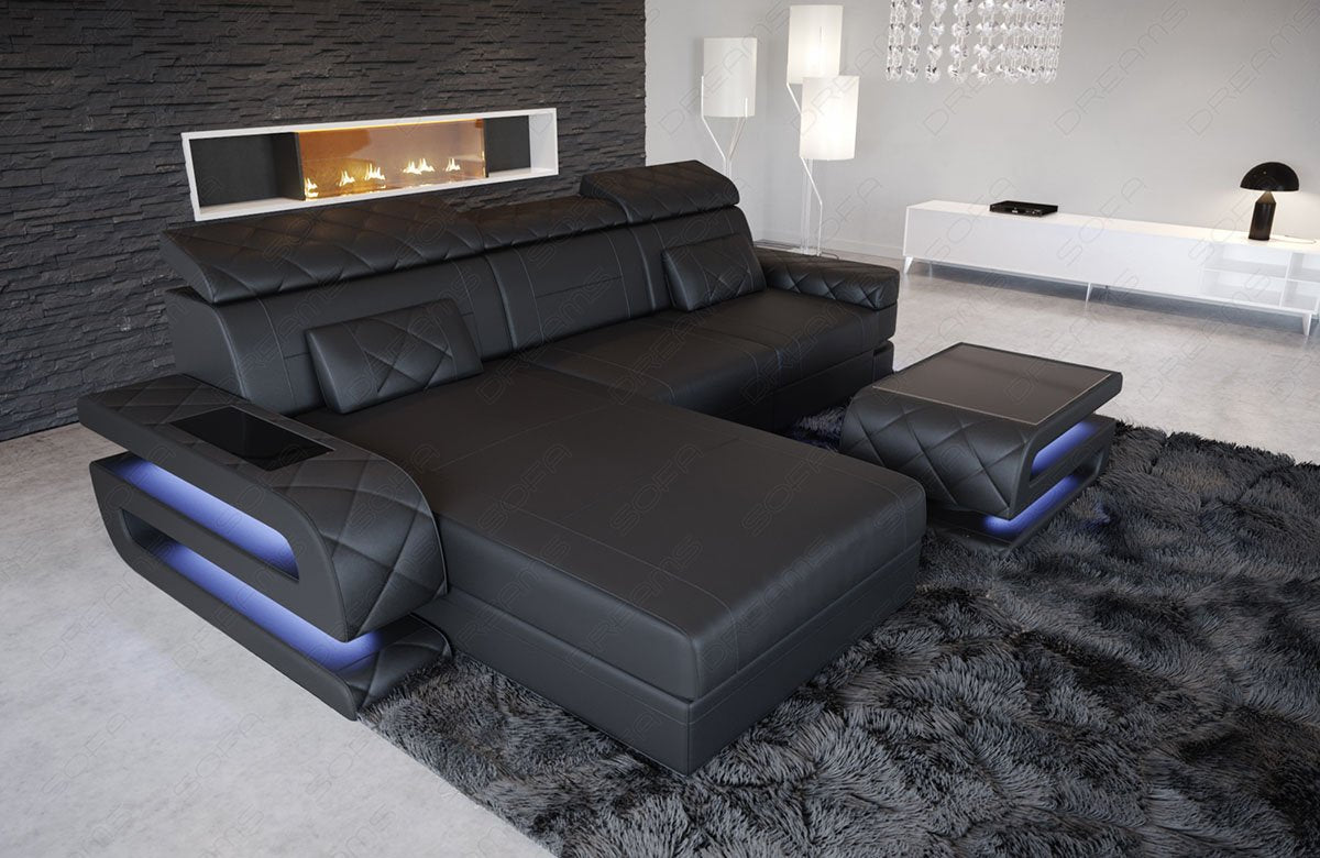 Eck Sofa Bologna Leder L Form in schwarz