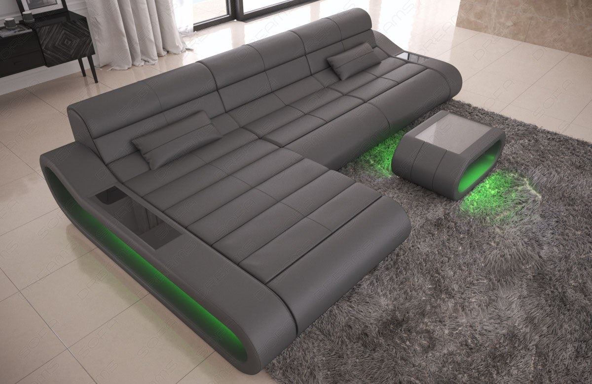 Sofa Leder modern Concept L Form lang mit LED Beleuchtung - grau