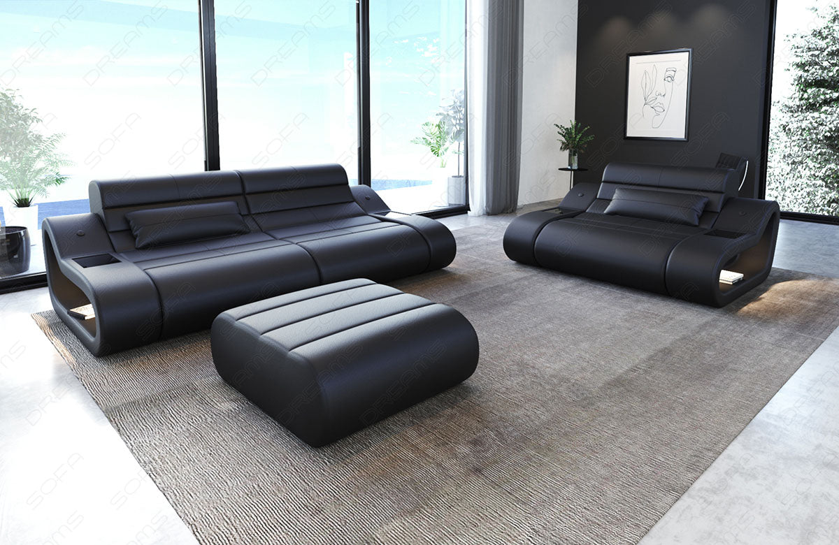 Design Leder Couch Garnitur Concept 2-1 in schwarz