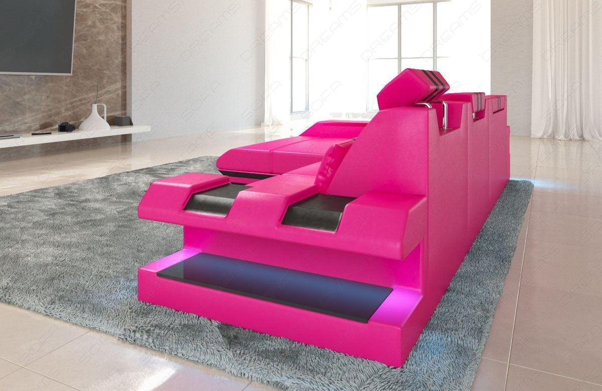 Design Ledersofa Apollonia L Form in pink-schwarz