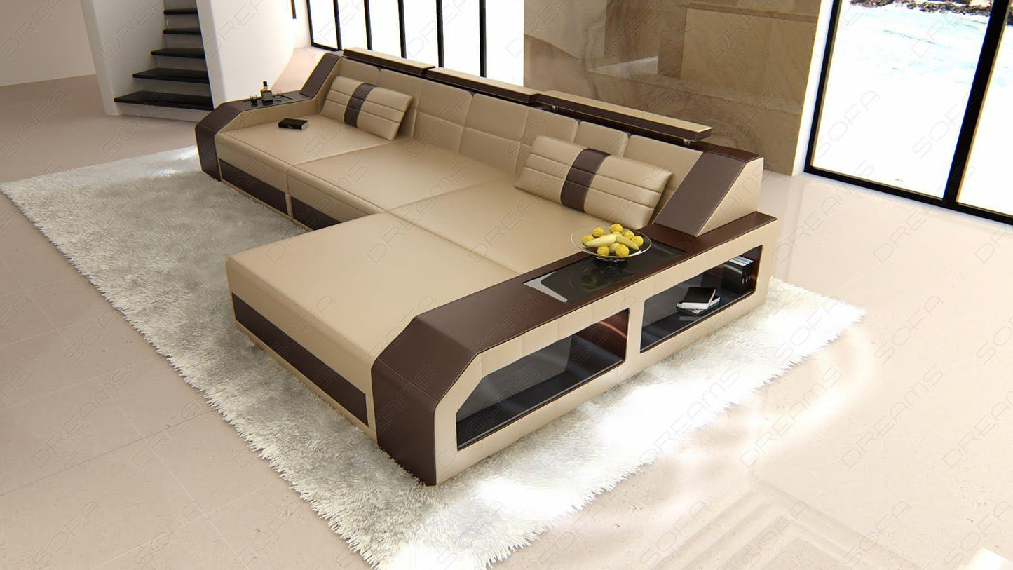 Leder Ecksofa Arezzo in der Farbe sandbeige-dunkelbraun