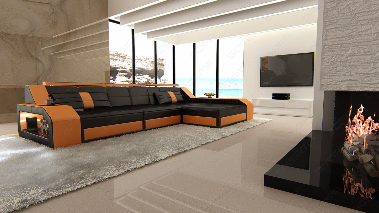 Leder-Ecksofa AREZZO in schwarz-orange