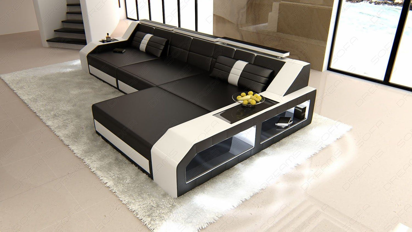 Echtleder Sofa Arezzo L Form in schwarz-weiss
