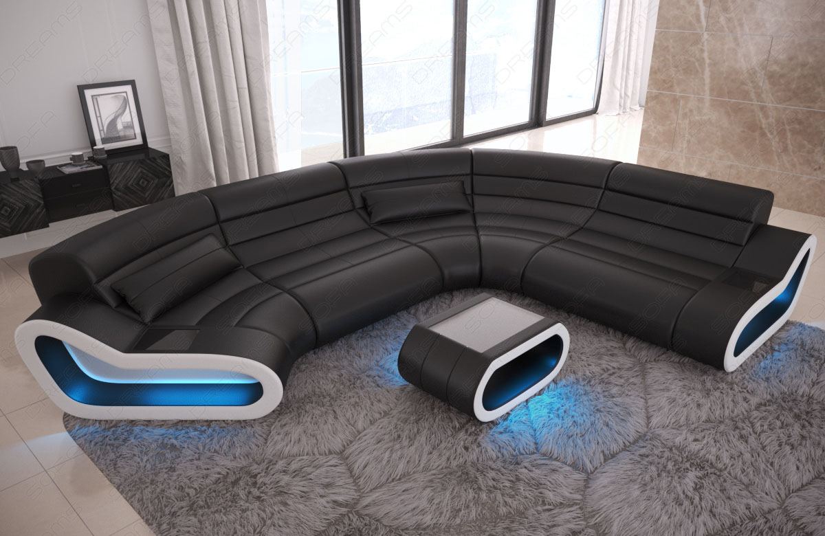 Concept C Form Wohnlandschaft mit LED Beleuchtung in schwarz-weiss