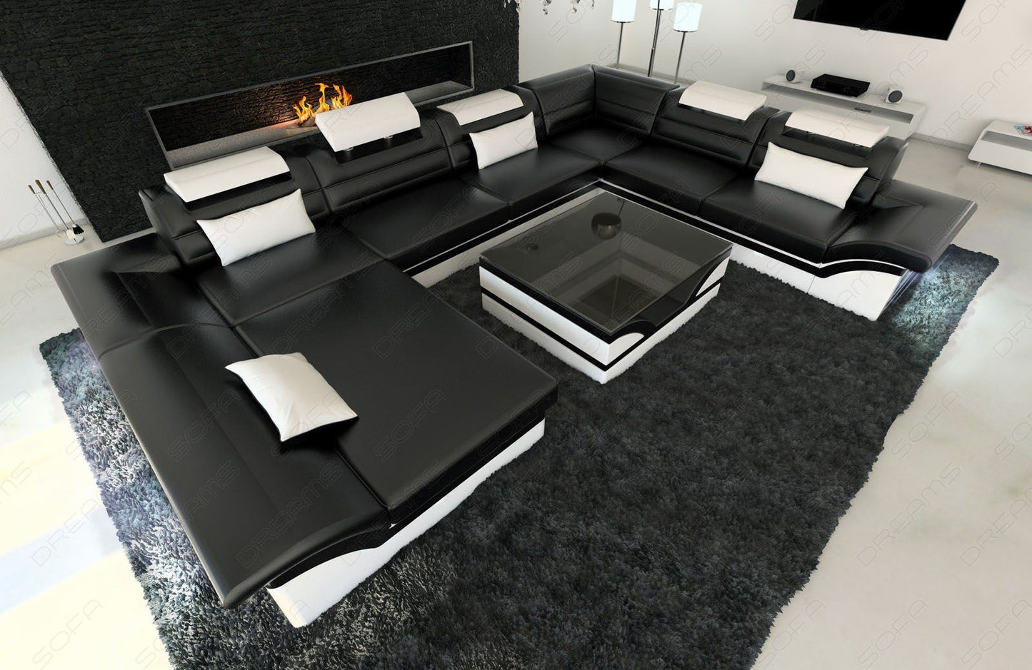 Ledercouch Enzo XXL in schwarz-weiss
