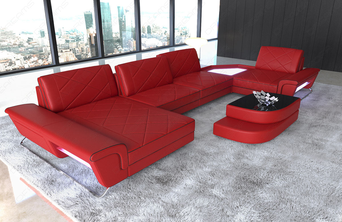 Luxus Leder Wohnlandschaft Ferrara in rot - schwarz
