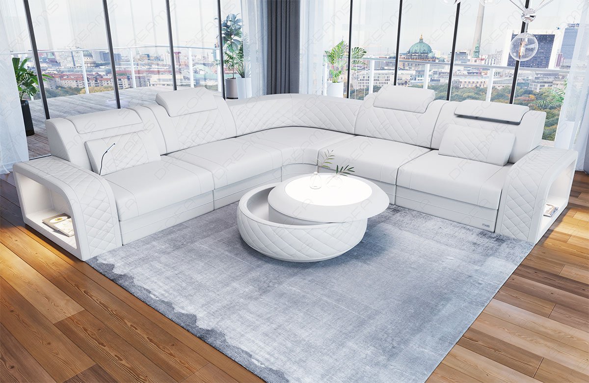 Leder Ecksofa Foggia in weiß