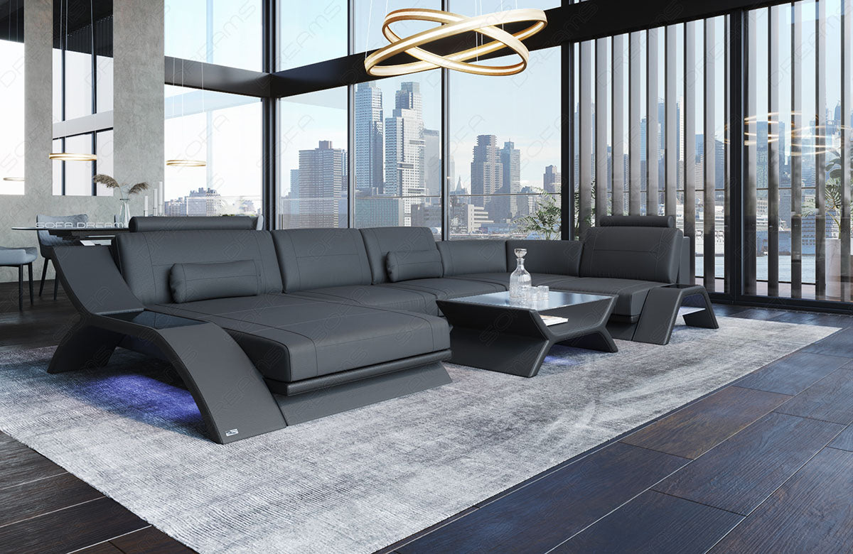 Design Wohnlandschaft Calabria U Form in grau - schwarz