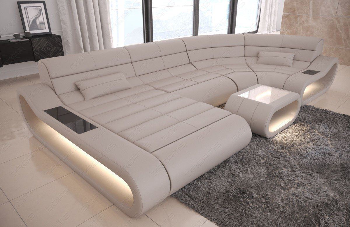 Ledersofa Wohnlandschaft modern LED Concept U Form Farbe in beige