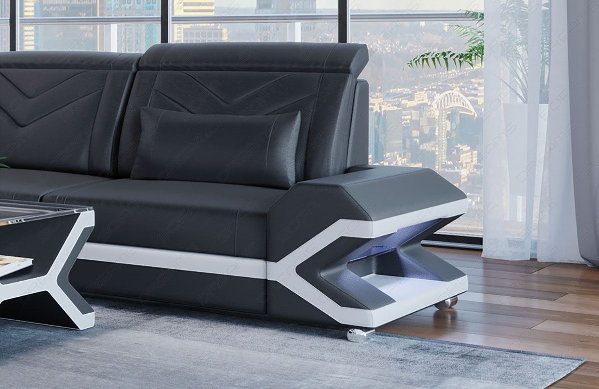 Leder Ecksofa Napoli in grau - weiss Detailbild Armlehne