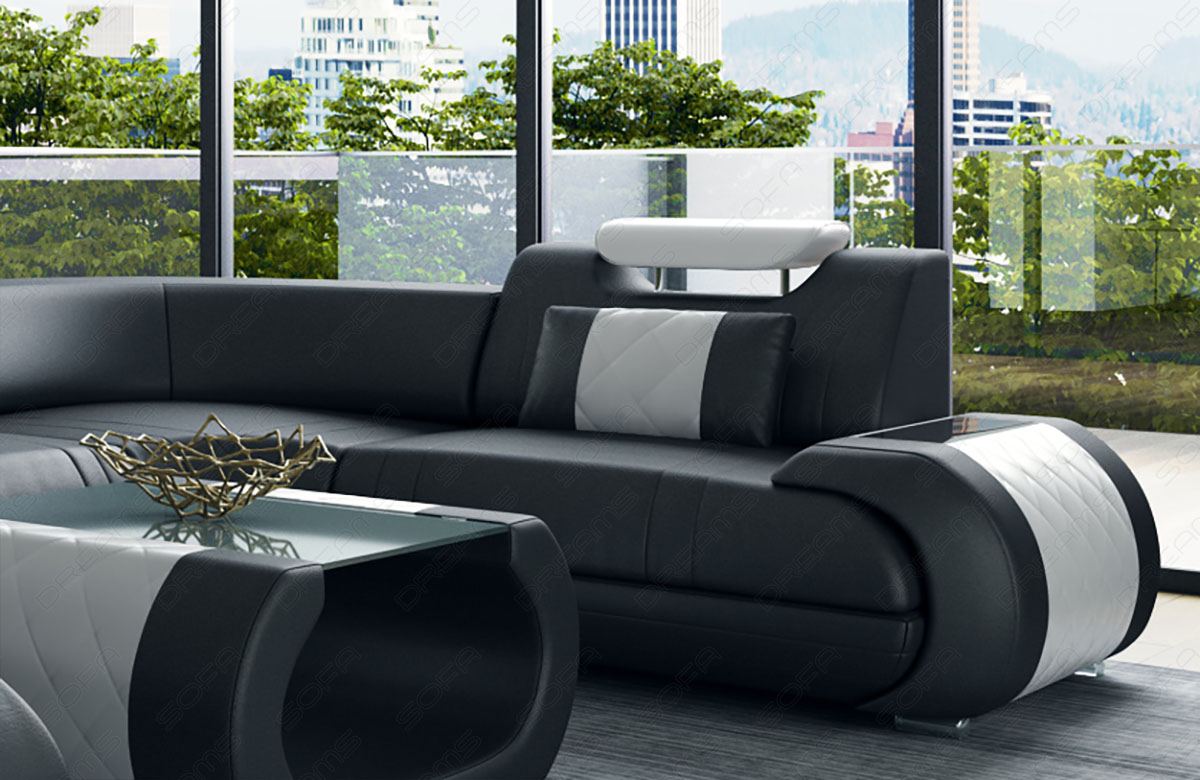 Wohnlandschaft Rimini Leder schwarz - weiss