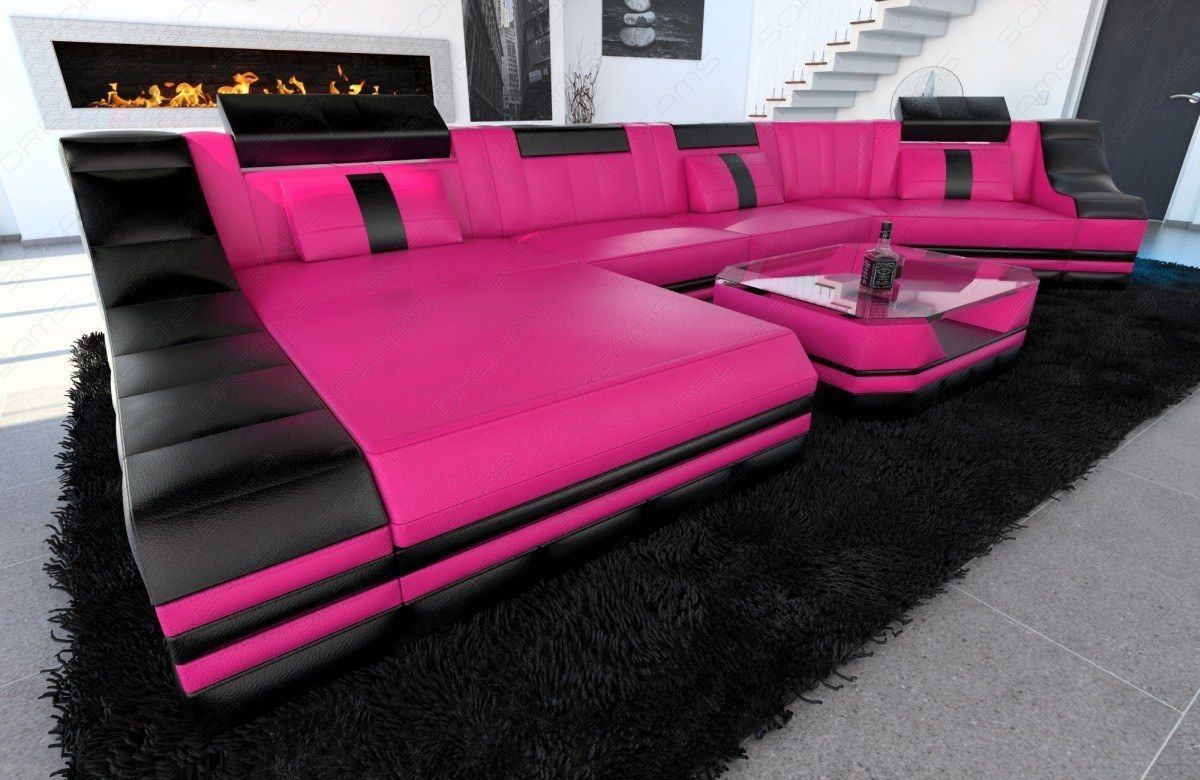 Designersofa Turino C Form in pink-schwarz